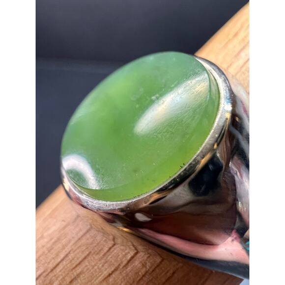 Vintage MCM Sterling Silver Nephrite Jade Ring – Size 10 - Picture 10 of 15